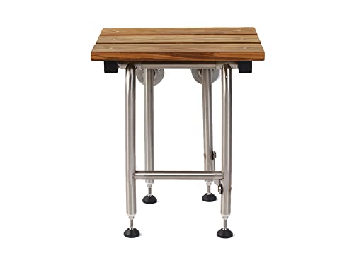 Teak Shower Bench with Legs | Folding Shower Chair for Elderly and Disabled, ADA Folding Shower Seat Wall Mounted Holds Upto 400lbs | 304 Stainless Steel Teak Shower Stool | 18"x16" - size: 18