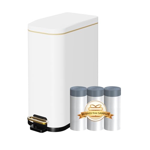 KdbK Bathroom Trash Can with Soft Close Lid, 15L/ 4 GallonRectangular Trash Can with Removable Wastebasket, Step Pedal, Slim Wastebasket for Bedroom, Home Office,White - color: white
