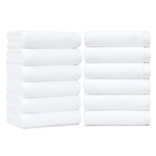 Amazon Basics Soft and Thick Cotton Hand Towels for Bath, Kitchen, Gym, 16 x 26 in, White, 12-Pack - color: White, size: 12 Pack