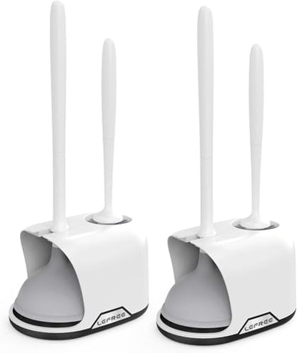 2 in 1 Toilet Brush and Plunger Set with Silicone Bristles, Plastic Material, Includes Holder, White/Black, for Deep Cleaning - color: A-white, size: 2 Pack