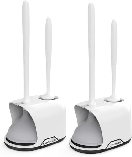 2 in 1 Toilet Brush and Plunger Set with Silicone Bristles, Plastic Material, Includes Holder, White/Black, for Deep Cleaning - color: A-white, size: 2 Pack