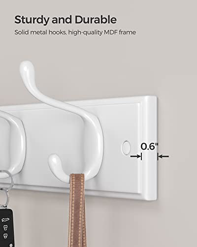 SONGMICS Wall-Mounted Coat Rack, Hook Rack, 4 Dual Metal Hooks, White | For Coats, Bags, Keys, in the Entryway, Bedroom, Living Room ULHR23WT - color: White, size: 1 Pack-4 Hooks