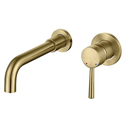 Wall Mount Bathroom Faucet Brushed Gold Bathroom Faucet Bathroom Sink Faucet with Single Handle and Rough in Valve Included - color: Brushed Gold