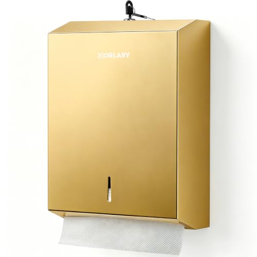 Gorlary Commercial Paper Towel Dispenser Wall Mount, Gold, Large Capacity | Durable Stainless Steel, C-Fold Multifold Trifold Paper Towel Holder, Touchless Hand Towel Dispenser for Bathroom, Office - color: Large-gold