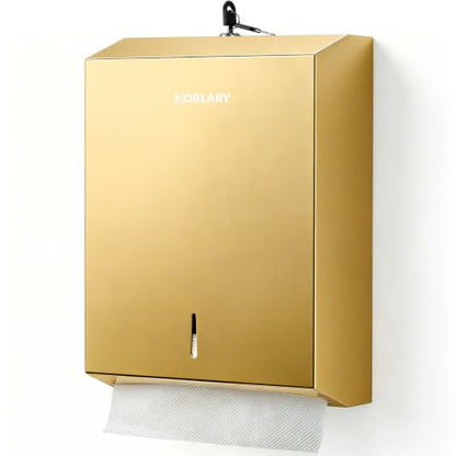 Gorlary Commercial Paper Towel Dispenser Wall Mount, Gold, Large Capacity | Durable Stainless Steel, C-Fold Multifold Trifold Paper Towel Holder, Touchless Hand Towel Dispenser for Bathroom, Office - color: Large-gold