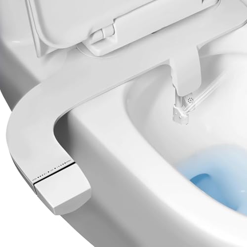 Ultra-Slim Bidet Attachment for Toilet, Non-Electric Dual Nozzle Bidet Toilet Seat Attachment with Frontal & Rear Wash, Self-Cleaning Retractable Nozzles, Adjustable Water Pressure, White