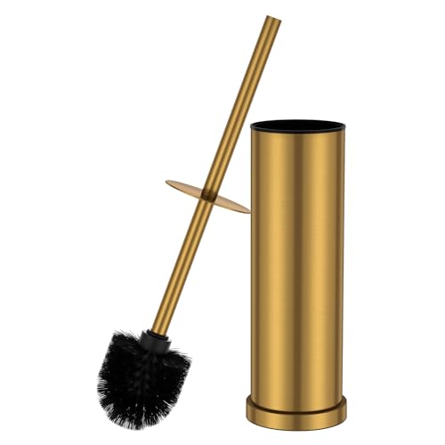 Brushed Gold Toilet Brush and Holder Set，Stainless Steel Heavy Duty Toilet Bowl Brush，Extra Long Handled Modern Toilet Cleaner Brush with Replaceable Head, Removable Inner Bowl, and Splash Protection - color: Brushed Gold, size: 1 Pack