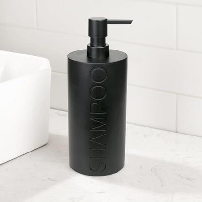 Matte Black Shampoo Dispenser Modern Refillable Pump Bottle with Embossed Text, Durable Resin Construction for Bathroom and Kitchen - color: Shampoo Black
