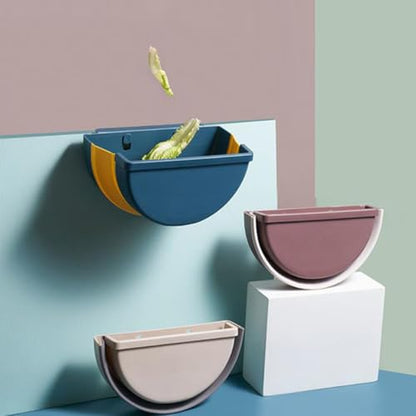TOYANDONA Foldable Wall Mounted Storage Bin Plastic Hanging Trash Container Coffee Color for Bathroom and Office Use Compact Space-Saving Waste Basket