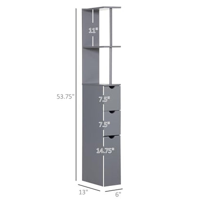 HOMCOM 54" Tall Bathroom Storage Cabinet, Freestanding, 2-Tier Shelf, Grey | Linen Tower, Drawers, Narrow Side Floor Organizer - color: Grey