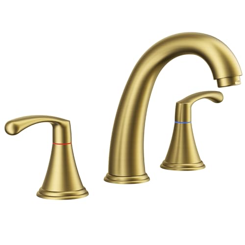 FORIOUS Bathroom Sink Faucet 3 Hole Widespread 8 Inch 2 Handle Brushed Gold | 3-hole 6-12 Inch Widespread Sink Faucets with Drain and Water Supply Lines, for Vanity Rv Commercial Lavatory Restroom Basin - color: Brushed Gold, style: Modern