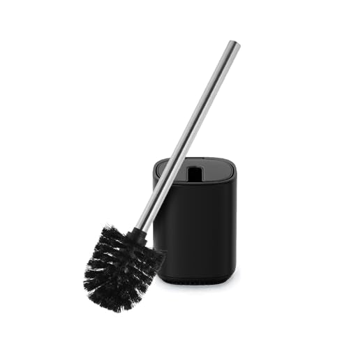 Toilet Brush and Holder Set Toilet Bowl Brush Stainless Steel Automatic Open lid Toilet Bowl Cleaner Brush Set Toilet Scrubber Kit Toilet Cleaning Brush for Bathroom - color: Black