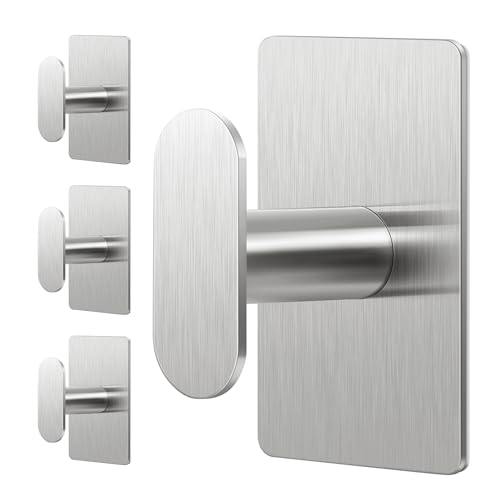 pickpiff Adhesive Towel Hooks: 20LB Extra Strong Wall Hanger, Silver 4 Pack - color: Silver, size: 4 Pack