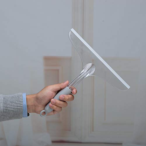 Shower Squeegee for Bathroom Glass Doors and Mirror, 10'' Rubber Window Cleaner Tool, Clear Plastic Water Wiper for Car Windshield Cleaning