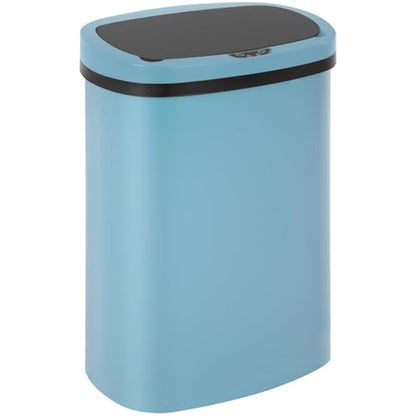 13-Gallon Touchless Plastic Trash Can, Blue | Motion sensor lid provides hands-free waste disposal in kitchens, offices, bedrooms, or living spaces. - color: Blue