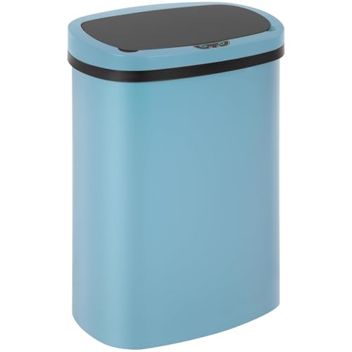 13-Gallon Touchless Plastic Trash Can, Blue | Motion sensor lid provides hands-free waste disposal in kitchens, offices, bedrooms, or living spaces. - color: Blue