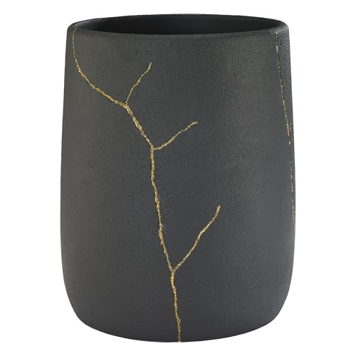 Nicole Miller - Wastebasket, Decorative Trash Can, Resin Bathroom Accessories (Sydney Collection, Black/Gold) - size: Wastebasket