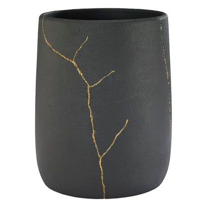 Nicole Miller - Wastebasket, Decorative Trash Can, Resin Bathroom Accessories (Sydney Collection, Black/Gold) - size: Wastebasket