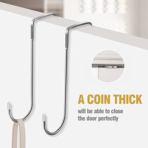 Tinfol 4 Pack Over The Door Hooks, Heavy Duty Stainless Steel Adjustable Double Hangers for Kitchen, Bathroom, Wardrobe, Office (Silver) - size: 4 Pieces Large
