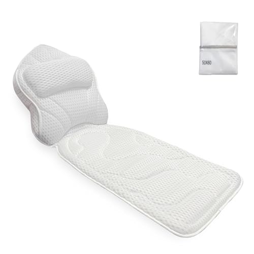 Bath Pillows for Tub Full Body, Large Mesh tub Pillow for Bathtub for Head, Neck and Back Support with Laundry Bag and Hanger for Quick Drying White