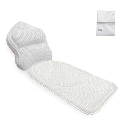 Bath Pillows for Tub Full Body, Large Mesh tub Pillow for Bathtub for Head, Neck and Back Support with Laundry Bag and Hanger for Quick Drying White