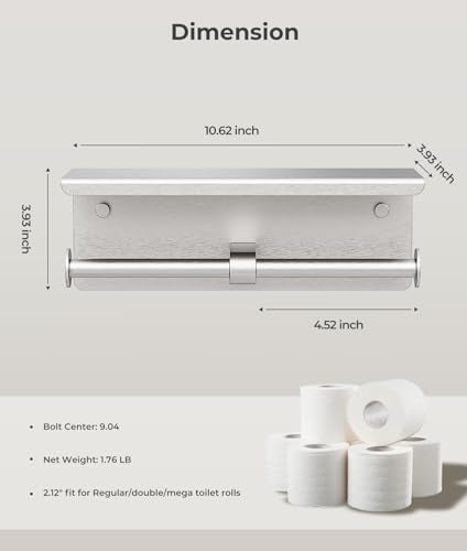 Double Toilet Paper Holder with Shelf, Wall Mount Tissue Roll Holder for Bathroom, 304 Stainless Steel Commercial Toilet Paper Dispenser with Phone Shelf, Brushed Nickel - color: Brushed Nickel