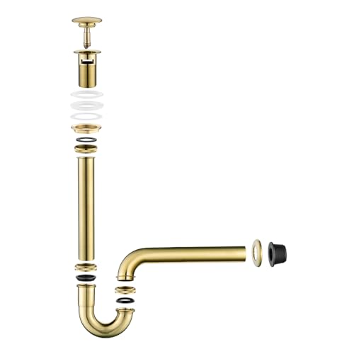 Bathroom Sink Stopper Set Bottle Trap, SUS304 1-1/4 inch Slip Inlet Drain Complete Kit, Lavatory Sink Stopper Set w/Overflow, General US/CA Standard, Brushed Gold - color: Brushed Gold