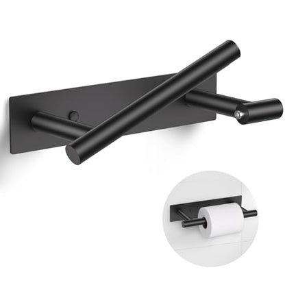 Matte Black Toilet Paper Holder, Adhesive or Screw Toilet Roll Holder Wall Mount, SUS304 Stainless Steel Double Post Pivoting Toilet Roll Holder for Bathroom, Kitchen, Washroom - color: Matte Black