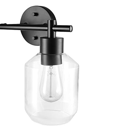 Globe Electric 3-Piece Powder Room Set, Matte Black, 2-Light Vanity with Clear Glass Shades and Matching Hardware, 51850 - color: Matte Black, Clear Glass, 2-Light