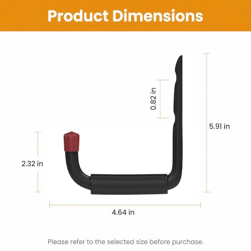 6 Pack Garage Hooks Heavy Duty, Utility Steel Hooks with EVA Foam Padding, 4.64inch Wall Mount J Organizer Hanger for Hanging Bikes Kayak Garden Tool Hose Bike Shelf