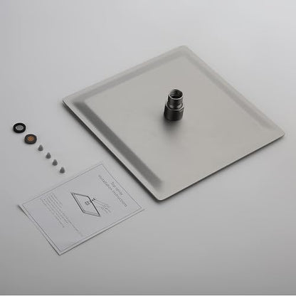 Rain Shower Head 10'' High Pressure Square Rainfall Shower Head Stainless Steel Ultra Thin Waterfall Bathroom Showerhead Body Covering Ceiling Mounted (Brushed nickel)