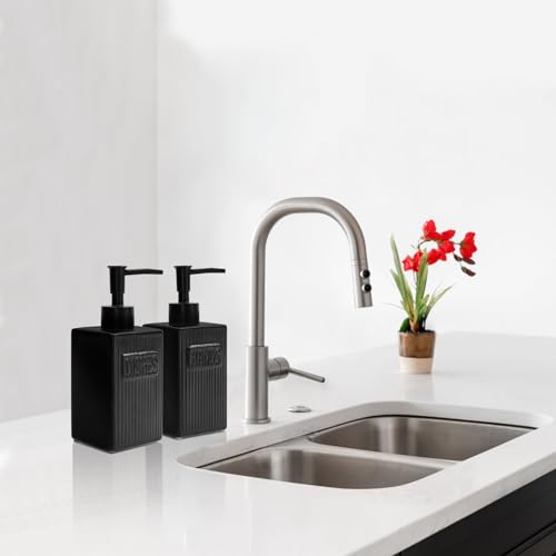 Ceramic Soap Dispenser Set, 2 Pack Hand and Dish Soap Dispenser with Funnel for Kitchen and Bathroom, Black - color: Black