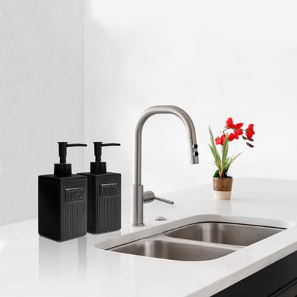 Ceramic Soap Dispenser Set, 2 Pack Hand and Dish Soap Dispenser with Funnel for Kitchen and Bathroom, Black - color: Black
