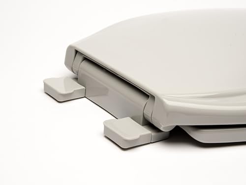 2Q1E6-81 Deluxe Slow Close Plastic Toilet Seat with Vari Adjust Lok-Down R'N'C Hinge and Quik-Lok Mounting Hardware, Elongated, Ice Gray - color: Ice Gray, style: Elongated