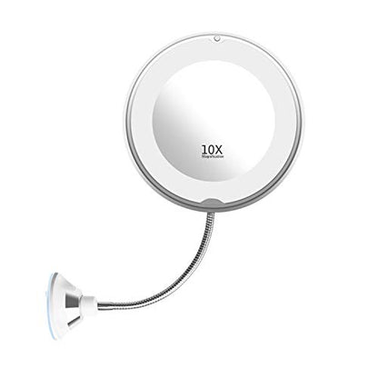 Flexible Gooseneck LED Light Makeup Mirror, 10X Magnifying Makeup Mirror with Locking Suction Cup, Diffused Light and 360° Swivel
