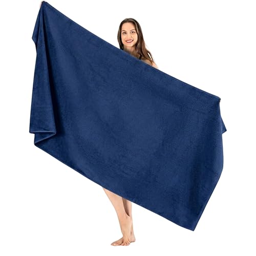 SALBAKOS Luxury 100% Turkish Cotton Bath Sheet 40x80 (1-Piece, Navy Blue) | Extra Large Jumbo Oversized Bathroom and Beach Towel, Super Soft Highly Absorbent Thick Premium Hotel Quality, Made in Turkey - color: Navy, size: Jumbo Bath Sheet