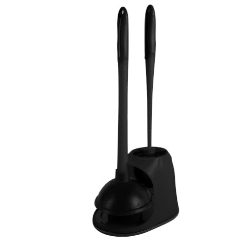 Bath Bliss 2-in-1 Toilet Plunger and Bowl Brush Combo Caddy Set Black Color | Heavy Duty Bathroom Cleaning Tools | Space Saving Storage Holder
