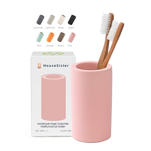 Handmade Diatomite Drying Stone Toothbrush Holder Stand (Pink) | Modern Ceramic-Look Cup, Quick Drying Electric Toothbrush, Toothpaste, Razor, Comb Organizer for Bathroom Countertop - color: Pink