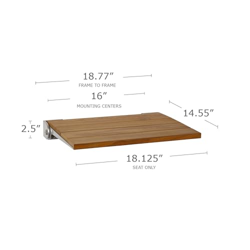Seachrome18 inch Silhouette Slimline Folding Wall Mount Shower Bench Seat, Natural Teak Wood with Silver Frame - color: Teak Wood With Silver Frame