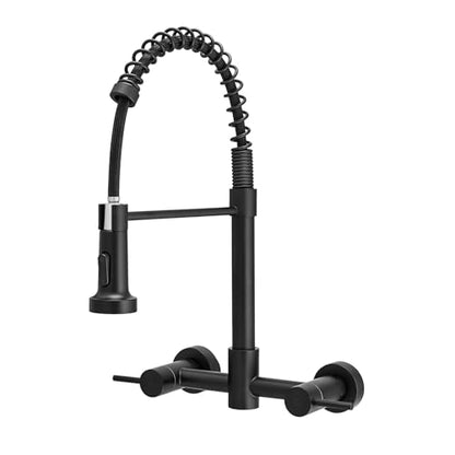 AIMADI Wall Mount Kitchen Faucet,Matte Black Kitchen Sink Faucet | with Pull Down Sprayer,8 inch 2 Handle Commercial Faucet for Kitchen Laundry Room Restaurant - color: Matte Black