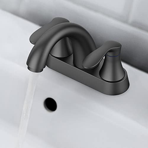 Bathroom Faucet, 4 Inch Bathroom Faucets for Sink 3 Hole, Centerset Bathroom Sink Faucet with Pop Up Drain and cUPC Lead-Free Hose(Matte Black) - color: Black, size: 4 inch 1 pack