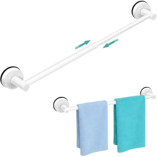 MGahyi White No Drill Adjustable Stainless Suction Cup Towel Bar | 14.6 ~ 24Inch Extendable Bath Shower Towel Holdere,Heavy Duty Towel Rack Suitable for Tile, Glass & Smooth Flat Surfaces - color: White