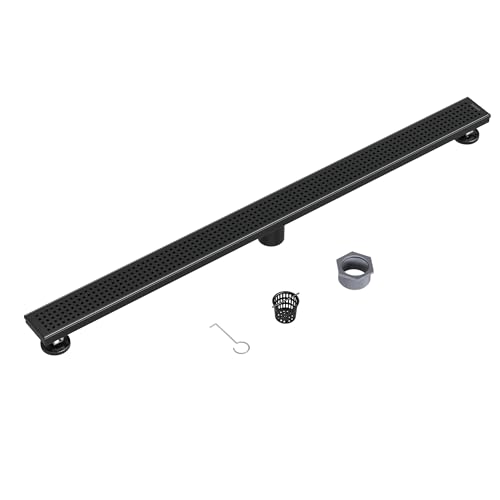 Neodrain 40" Linear Shower Drain, Matte Black 304 SS Bathroom Linear Drain | Black Shower Drain with Quadrato Grate& Adjustable Feet, Long Rectangle Shower Floor Drain in Bathroom, Balcony etc, cUPC - color: Matte Black, size: 40 In