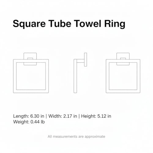 6.3 x 5.1 Inch Square Tube Towel Ring, Stainless Steel Wall Mount Hand Towel Holder for Bathroom Sink Vanity