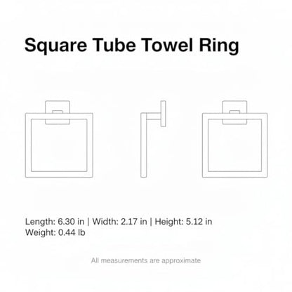 6.3 x 5.1 Inch Square Tube Towel Ring, Stainless Steel Wall Mount Hand Towel Holder for Bathroom Sink Vanity