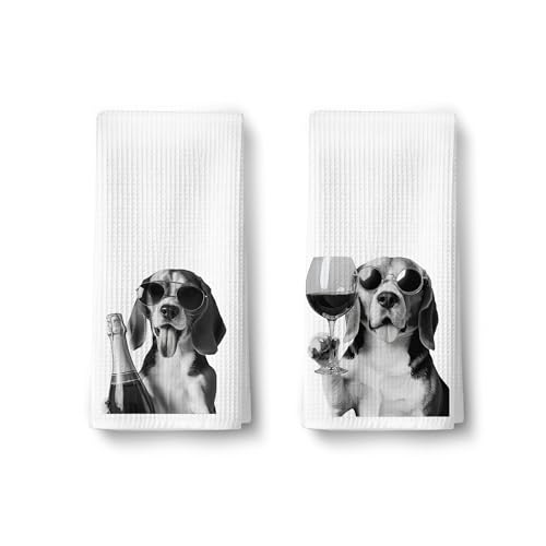Funny Beagle Wine Kitchen Dish Towels Set of 2-Beagle Gifts for Women Men, Gifts for Wine Lovers Hand Tea Towels for Home Bar Kitchen, 16x24 Inches-043 - color: Wcolor 008