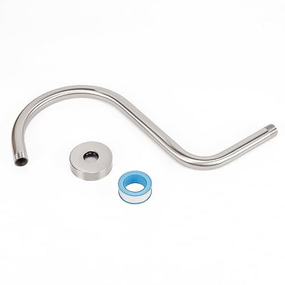 S Shaped Shower Arm, High Rise Shower Head Extension Pipe Standard 1/2" Connection with Flange, Awesome Shower Experience-Stainless Steel Bathroom Accessory(13 Inch 2-S Shape, Brushed Nickel) - color: Brushed Nickel, style: 13" 2 Shape