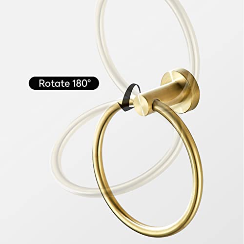 BATHSIR Brushed Gold Toilet Paper Holder & Hand Towel Holder Wall Mount 2 Pieces, Single Post Pivoting Round Modern Bathroom Hardware Towel Ring Toilet Tissue Holder, Bathroom Accessories Set - color: Gold 3