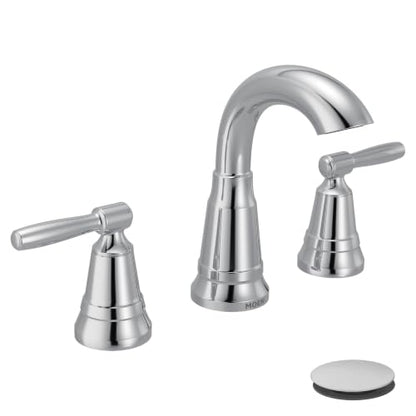 Moen Halle Chrome Widespread Traditional Bathroom Faucet with Drain Assembly for 3-Hole Applications, 84972C - color: Chrome