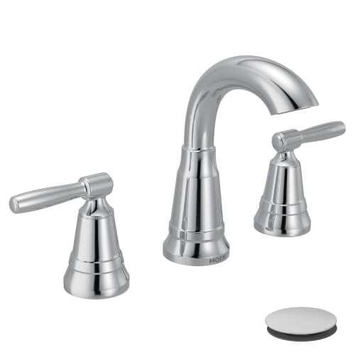 Moen Halle Chrome Widespread Traditional Bathroom Faucet with Drain Assembly for 3-Hole Applications, 84972C - color: Chrome